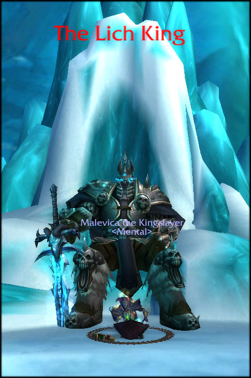 Malevica the Kingslayer sitting in front of the Lich King